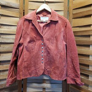 Christopher & Banks Red Suede Snap Button Closure Blazer Jacket Women's Size M